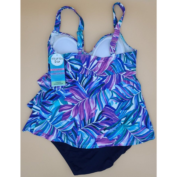 Swim Solutions Tummy Control Fauxkini One-Piece Swimsuit Dancing Palm Sz 8 NWT - Picture 3 of 3